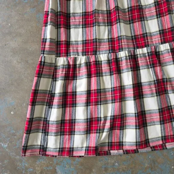 Show Me Your Mumu Melody Maxi Skirt Size L Flannel Plaid Prairie Tiered Red